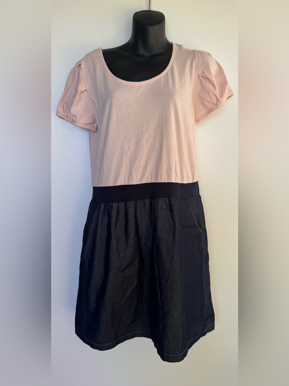 POL Pink Bodice with Black Skirt Casual Dress